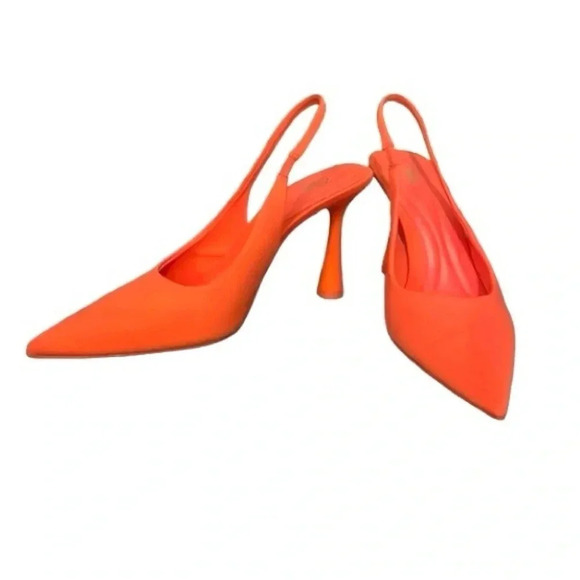 ZARA | Neon Orange Sling Back Pointy Toe Heels Size 9.5 (EU 40) - Picture 4 of 7